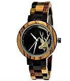 Holzwerk Germany Orologio da donna realizzato a mano, in legno naturale, ecologico, marrone, nero, motivo zebrato, analogico, al quarzo, con motivo cervo, colorato., Bracciale