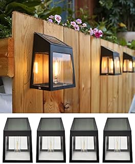 Solar Fence Lights, 4 Pack WEIKA Solar Garden Wall Lights, Waterproof Wireless Outdoor Retro LED Lights for Fence, Deck Patio, Front Door, Stair, Gate Yard & Driveway Path Decoration (Warm White)