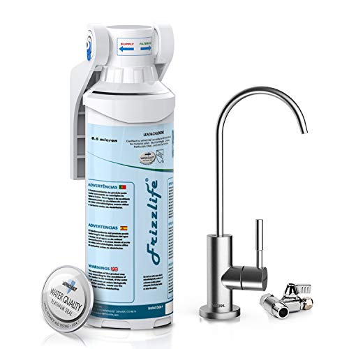 Frizzlife Under Sink Water Filter-NSF/ANSI 53&42 Certified Drinking Water Filtration System-0.5 Micron Removes Lead, Chlorine,Bad Taste & Odor, W/Dedicated Faucet MP99 NSF/ANSI 53&42 Certifi