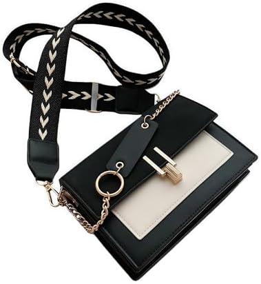 Women's Color-Block Leather Crossbody Bag - Cute Designer Medium Shoulder Purse, Stylish Cross Body Handbag for Daily Use (Black)