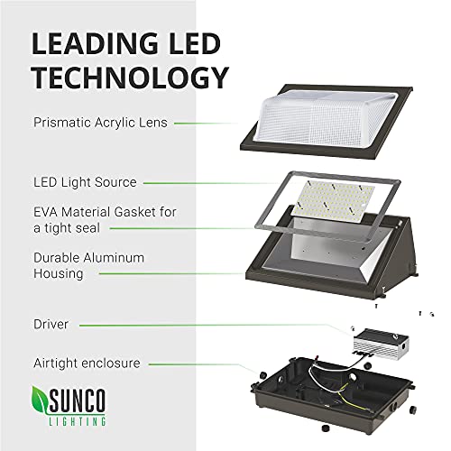 Sunco Led Wall Pack Light Outdoor 80W Commercial Grade Outside Security Warehouse Parking Lot Lighting, 5000K Daylight, 7600 Lm, 120-277V Hard Wired, Waterproof, Etl #TOP2