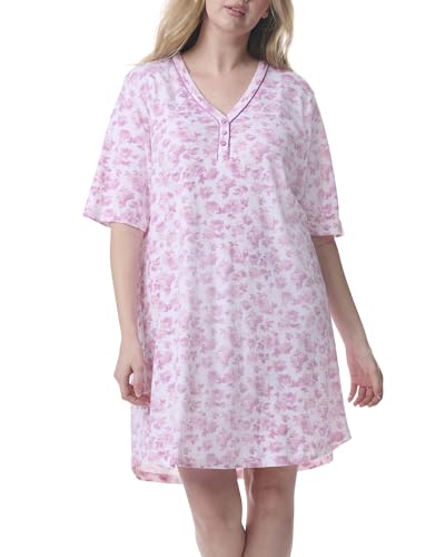 Karen Neuburger Women's Plus Size Henley Elbow Length Sleeve Sleepshirt