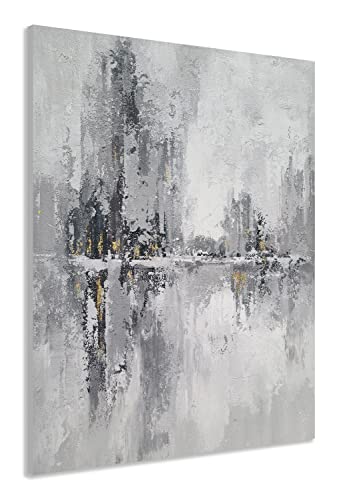YHSKY ARTS Exquisite Abstract Cityscape Oil Painting adorned with Gold
