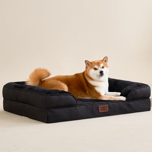 EHEYCIGA Orthopädisches Hundebett Grosse Hunde, 112x81cm, Memory Foam Hundekorb XL, Waschbar Hundesofa Wasserdicht rutschfest, Hundecouch mit Hohem Rand, Schwarz
