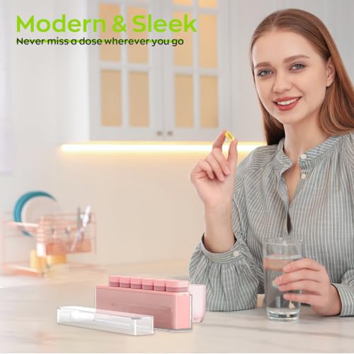 Image of Weekly Pill Organizer 1 Time a Day, HIONXMGA Portable Detachable Travel Pill Box 7 Day, Large Once Daily Pill Holder Case, Color-Coded Dispenser for Vitamin Medicine Supplement Fish Oil, Pink