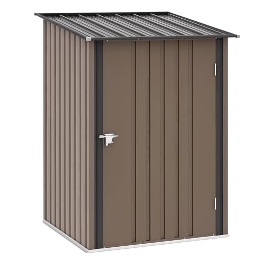 Casetta in alluminio da giardino 1 Outsunny Casetta da Giardino 0.92m² in Acciaio Zincato con Porta Battente, Capanno Porta Attrezzi con Tetto Spiovente, Porta Bloccabili, 100x103x160cm, Marrone e Grigio