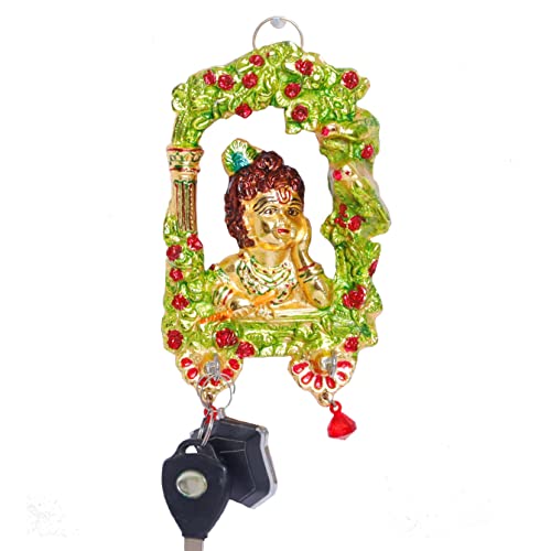 Image of KridayKraft Metal Ganesha ji Key Holder with Meena Work Decorative for Wall | Ganesh Statue /Religious | Idol /Wall Hanging (Krishna Keyholder)