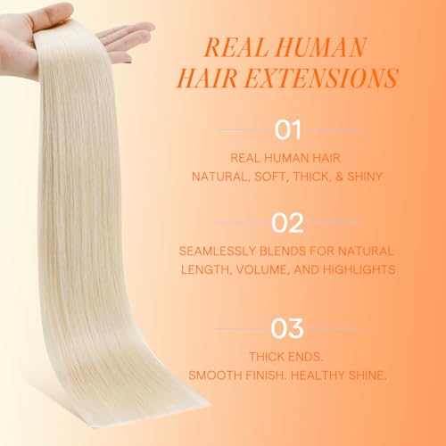 Image of Full Shine Invisible Tape in Hair Extensions Human Hair, Color 1000 White Blonde, Remy Injected Tape in Extensions, 14 Inch 20pcs 40g Silky Straight Natural Blend for Thin Hair