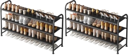 Image of INGIORDAR Shoe Rack 3 Tier Long Storage Organizer Wide Metal Shoe Shelf for Closet Entryway Black (Pack of 2)