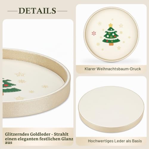GORESE Weihnachtliche Serviertablett, Leder Rund Deko Tablett Tischtablett Küchentablett Teelichthalter Nachttisch Ablageschale… – Ansicht 7
