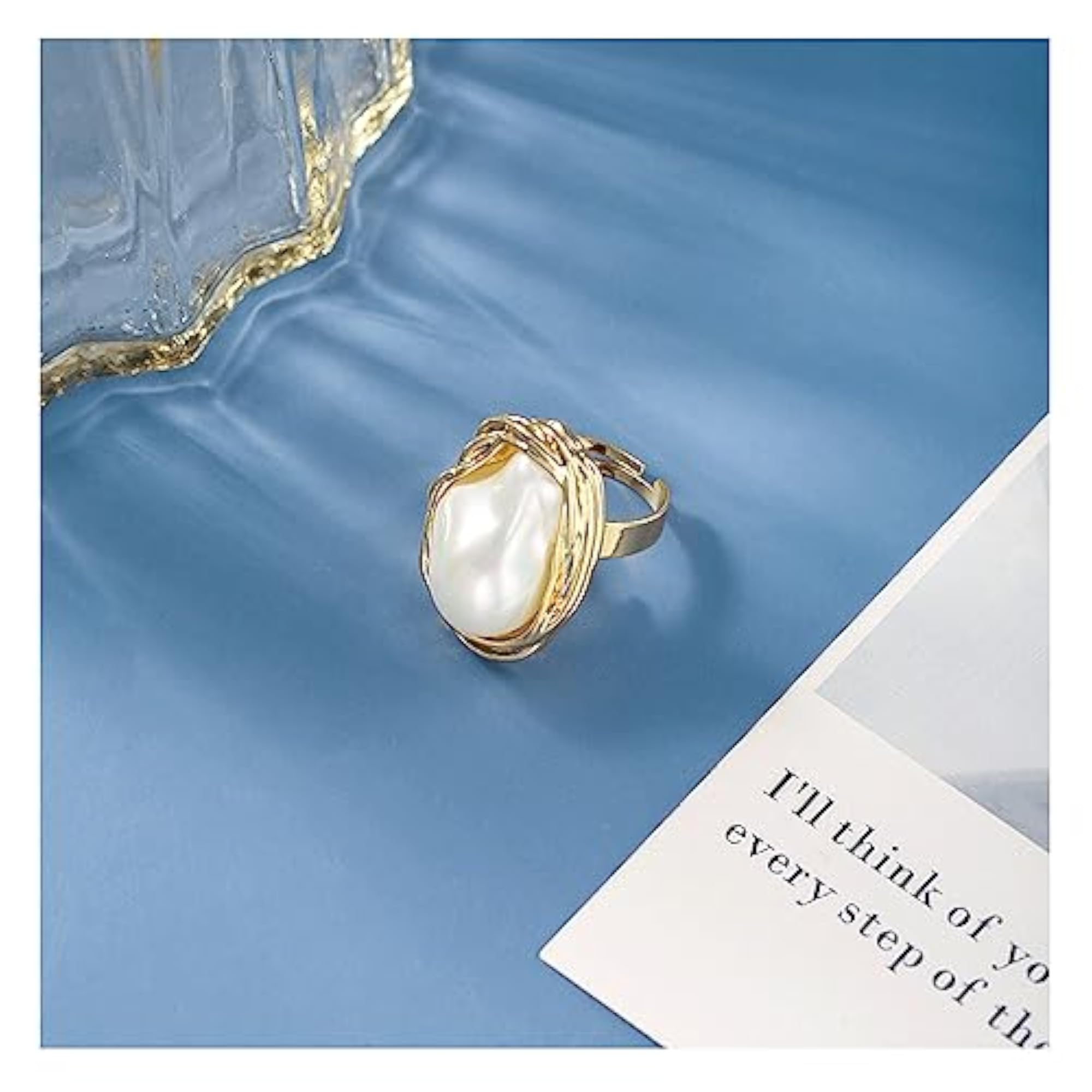 Women's Dainty Baroque Pearl Statement Ring, Adjustable