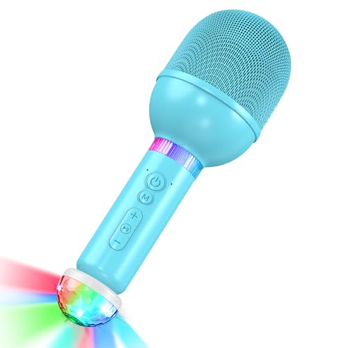 TONOR Karaoke Mikrofon Kabellos Kinder, Wireless Microphone Microfono Funkmikrofon Geschenk&Spielzeug für Mädchen Jungen tragbares KTV Mikro Mic wiederaufladbar zum Singen drahtlos mit RGB Kugel Blau