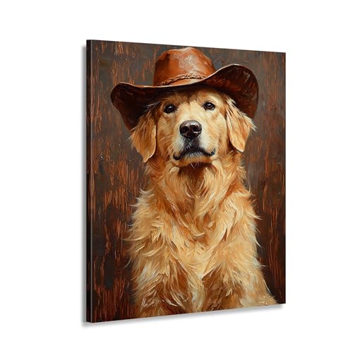 Toile chien chapeau cowboy décoration campagne pour bureau à domicile