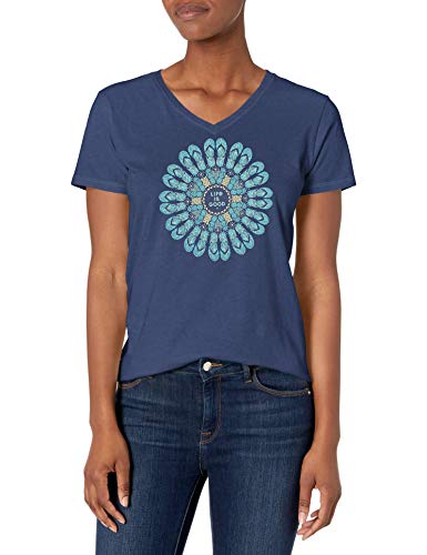 Life is Good Womens Crusher Beach/Ocean Graphic V-Neck T-Shirt, Flip Flop Darkest Blue, Medium