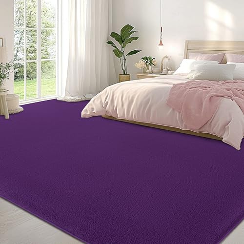 Image of Large Modern Area Rugs for Living Room Bedroom, 4x6 Feet Dark Purple Ultra Soft Thickened Memory-Foam Indoor Rug, Comfy Aesthetic Solid Minimalist Carpets for Girls Boys Nursery Dorm Home Decor