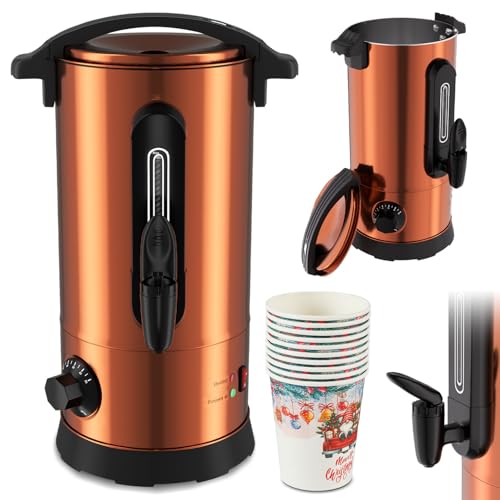 Cecaylie 8 L Glühweinkocher, Glühweinkessel Kupfer, inkl. 10 Tassen, Heißgetränkeautomat aus Edelstahl, mit Thermostat, Zapfhahn, Kupferfarbe Cecaylie 8 L Glühweinkocher, Glühweinkessel Kupfer, inkl. 10 Tassen, Heißgetränkeautomat aus Edelstahl, mit Thermostat, Zapfhahn, Kupferfarbe