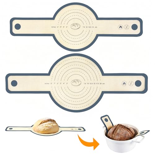 Wosyoodo 2 Stück Silikon Backmatte für Dutch Oven Brot Backen Zubehör Wiederverwendbare Silikon Backmatte Brot mit Langen Griffe Brotmatte für Backofen