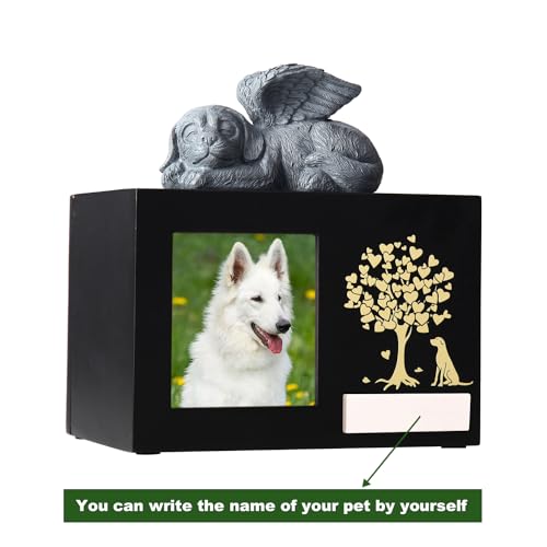 woodurn Haustier-Aschebox für Hunde, XLarge Holzurnen für Beerdigung, Einäscherungsurnen mit Fotorahmen, Gedenkbox mit schwarzem Flanell als Futter, Gedenkgeschenk für verlorene Haustiere