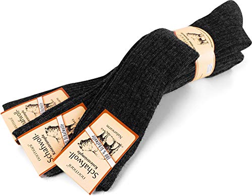 normani 3 Paar Kniestrümpfe aus 100% reiner Schafwolle, thermisch dämmende Schafwollsocken mit verstärkte Sohle Dunkelgrau 43-46