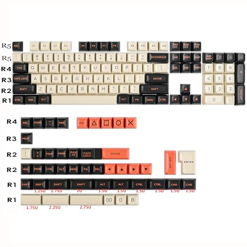 Image of Guffercty kred 150 Keys ASA Keycap PBT Double-Shot Custom Keycaps Set with 6.25u and Split Spacebar for ANSI & ISO Layout MX Switches Mechanical Keyboard (ASA-Carbon)