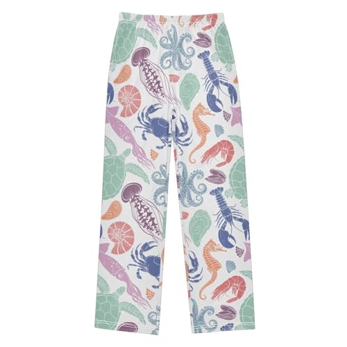 Boys' Pants Sea Turtle Starfish Seashells Colorful Long Bottoms Jogger Pants Elastic Waist Trousers with Pockets S-XL