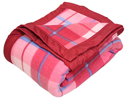 Image of Modern Check All Season Polar Fleece Single Bed Blanket, 60X90 Inches - Pink, 300 TC
