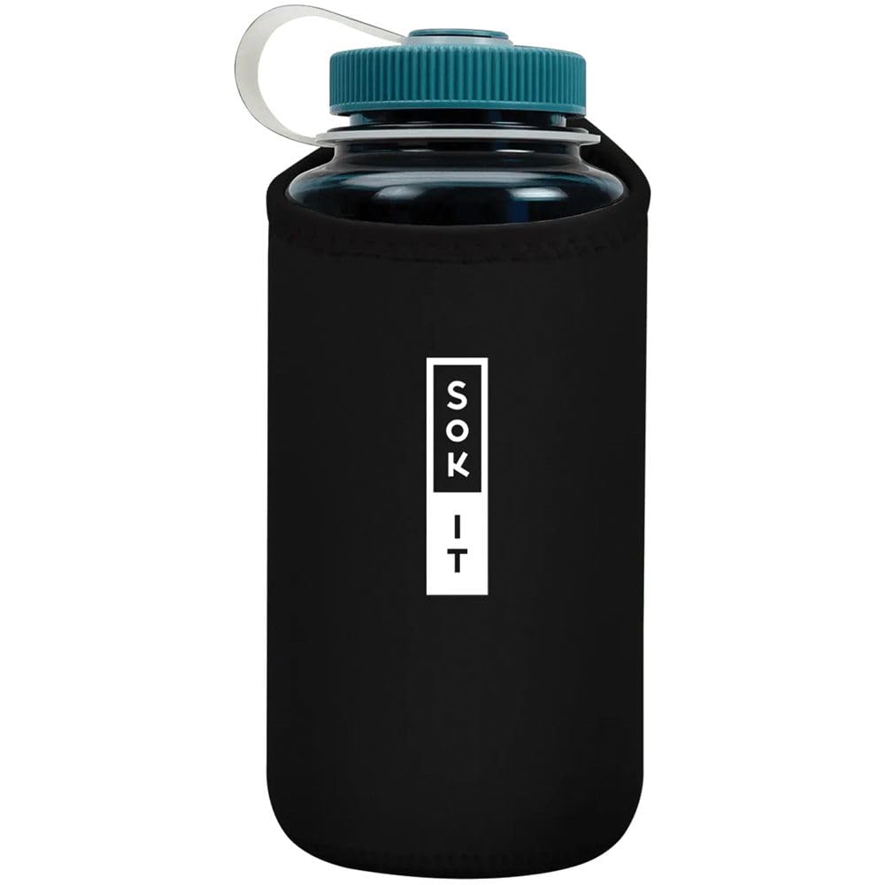 Sok It BotlSok Water Bottle Sleeve Insulated Neoprene Cover (Black, Fits 32oz Nalgene)