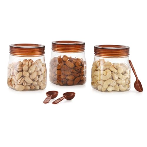 Image of CELLO Retro Kitchen Storage Jars Set of 3, (3 x 500 ml) | Premium Food Grade Quality, BPA Free, Air Tight Screw Lock See-Through Container |Multipurpose Plastic Storage Container For Home Kitchen Gift