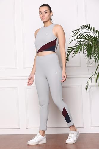 Image of Zicada Women's Gym Running Sports Crop Tank Top & Tights | Jogging wear | Workout Set | Co-ord Set For Girls & Women
