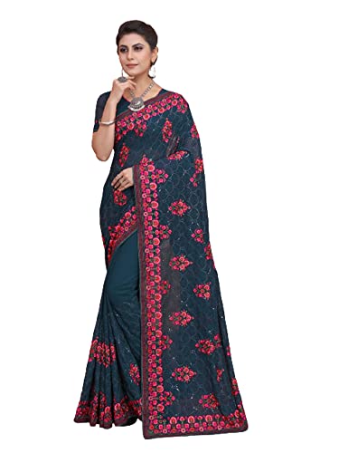 Georgette indienne traditionnelle mariage multicolore tissu sari oriental de fête 8122
