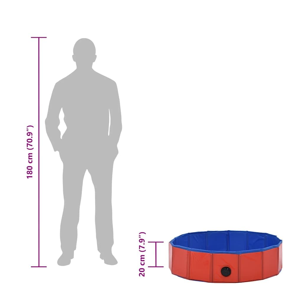 Piscine pliable pour chien, rouge, en PVC, 80 x 20 cm, accessoire antidérapant pour chien, jardin, appartement et voyage, sans pompe, pour chiot, toilettage des animaux et emploi par temps