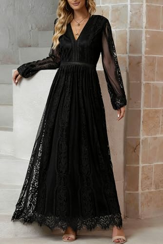 Image of Cercis Womens Off The Shoulder Floral Lace Maxi Wedding Dress Boho Flowy Wedding Guest Formal Long Dresses