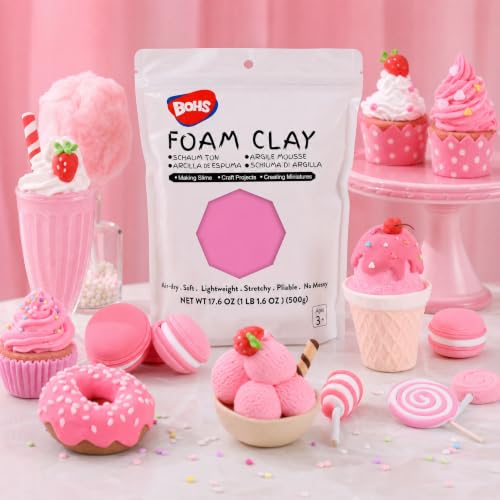 Image of BOHS Foam Clay, Pink Air Dry Modeling Clay, 1.1 lb