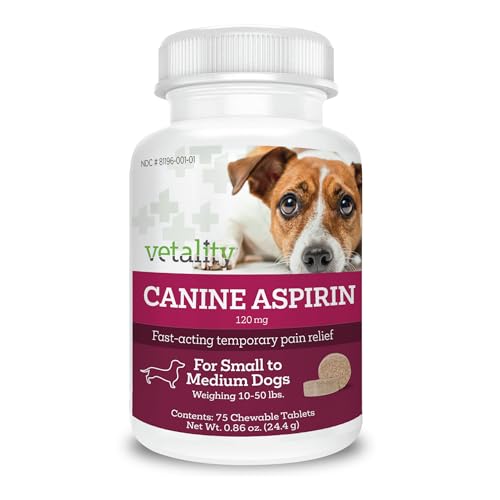 Vetality Canine Aspirin for Dogs | Fast Pain Relief | Small to Medium Dogs | Liver Flavor | 75...
