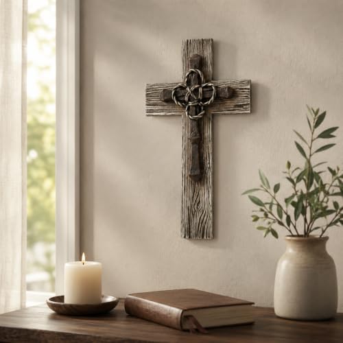 Cruz de pared Comfy Hour marrón imitación madera el regalo perfecto de decoración rústica 6