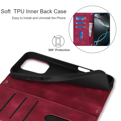 Jaorty Case for iPhone 16 Pro Wallet with Wrist Strap,Matte Burgundy - image 4