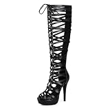 Feinlina Bottes à talons hauts pour femmes, noires, lacées, découpes, à bout ouvert, talons aiguilles, pour les fêtes et les mariages (Schwarz,40)
