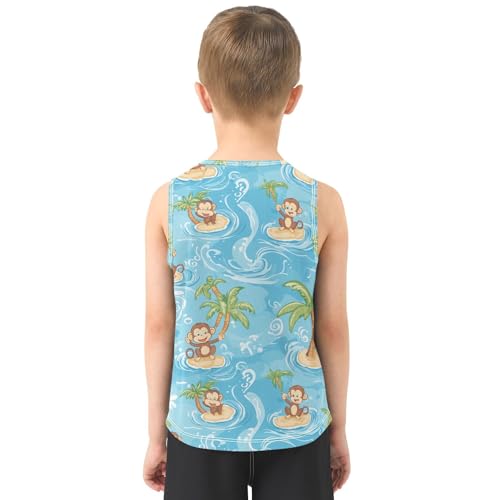 Boys Tank Top Shirts Cute Monkey Waves Paml Tree Sleeveless T-Shirts Crew Neck for Kids Clothing Children3