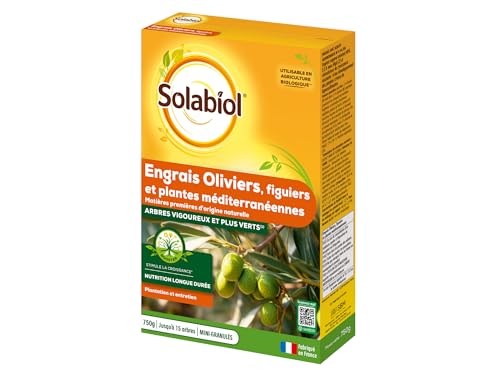 SOLABIOL Engrais Oliviers Figuiers & Plantes Méditerranéennes - 750g - Jusqu'à 15 Arbres - Nutrition Longue Durée - Arbres Vigoureux & Plus Verts - Utilisable En Agriculture Biologique SOLIVY750