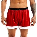 Yeahdor Männer Boxershorts Samt Unterhose Weihnachten Herren Flannel Shorts Slip Hotpants Weihnachtsmann Kostüm Unterwäsche BJ Rot A M