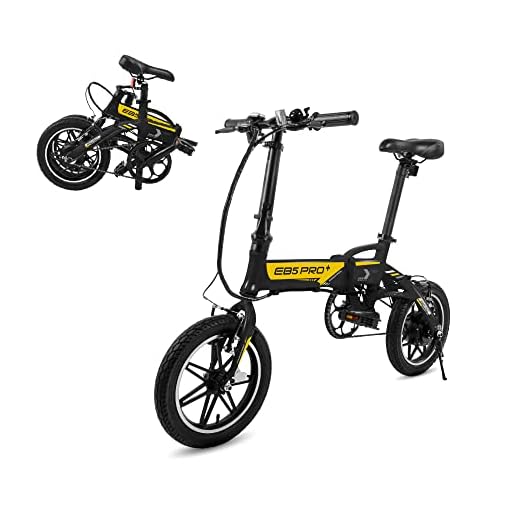 Swagtron Swagcycle EB-5 PLUS Folding Electric Bike with Pedals and Removable Battery, Black, 14" Wheels
