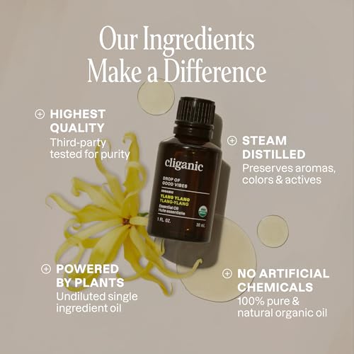Image of Cliganic Organic Ylang Ylang Essential Oil, 100% Pure Natural for Aromatherapy | Non-GMO Verified