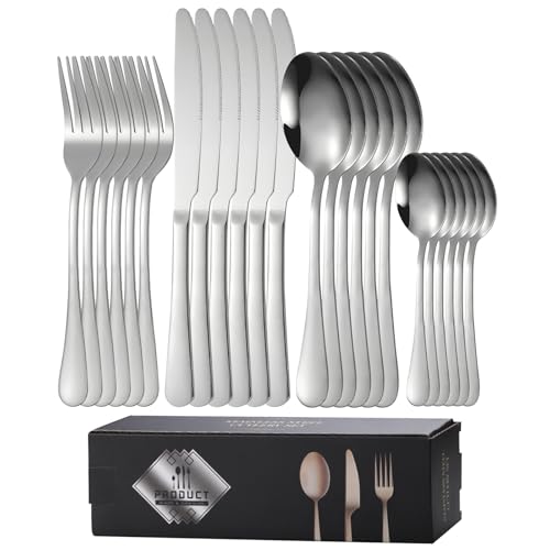 La Mejor Recopilación de Cubiertos de cocina los más solicitados. 43 PEURULAK Set de Cubiertos de Acero Inoxidable para 6 Personas - 24 Piezas con Cucharas, Tenedores y Cuchillos - Elegante y Resistente - Apto para Lavavajillas - Color Plateado