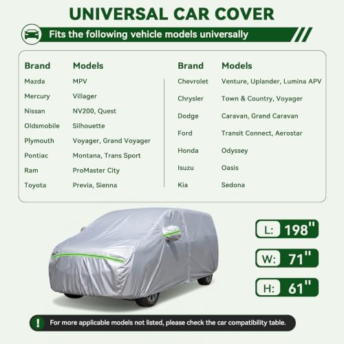 Image of AUQDD 6-Layers Premium MPV Car Cover Waterproof All Weather Weatherproof UV Sun Protection Snow Dust Storm Resistant Outdoor Exterior Custom Form-Fit Full Padded Car Cover with Straps 180 inch-198 inch K16