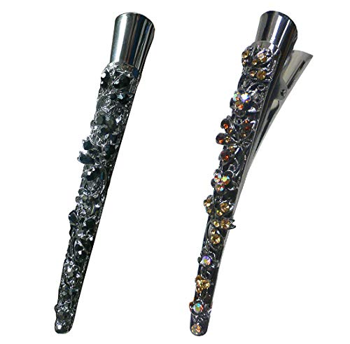 Set of 2 Crystal Alligator Clips Duck Bill Hair Clips Long Beak Clips YY86110-1-2jetBrown