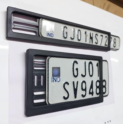 Number Plate Frame Sliding, Universal for Motorbikes/Scooters, ABS Plastic, Black, Set of 2 (Front & Rear)-image-35