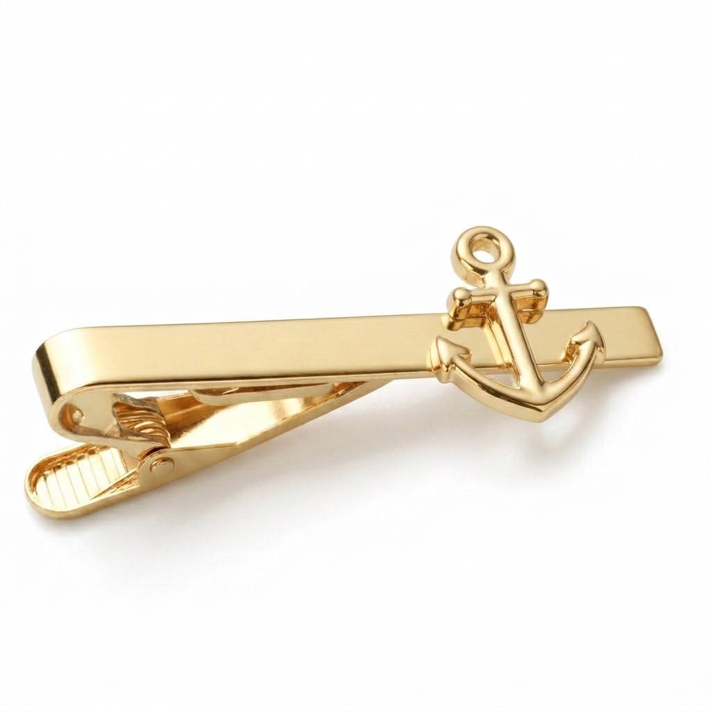 moskai Anchor Tie Pin for Men | Premium Gold Tie Clip Bar with Anchor Design | Stylish Tie Bar Clip for Formal Shirts, Suits, Blazers & Wedding | Luxury Tie Accessories for Men's | Groom Gift for Men-picture-19