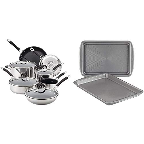 Circulon Momentum Stainless Steel Nonstick Cookware Set With Glass Lids, 11-Piece Pot And Pan Set, Stainless Steel & Nonstick Bakeware Set, Nonstick Cookie Sheet/Baking Sheet - 2 Piece, Gray #TOP11