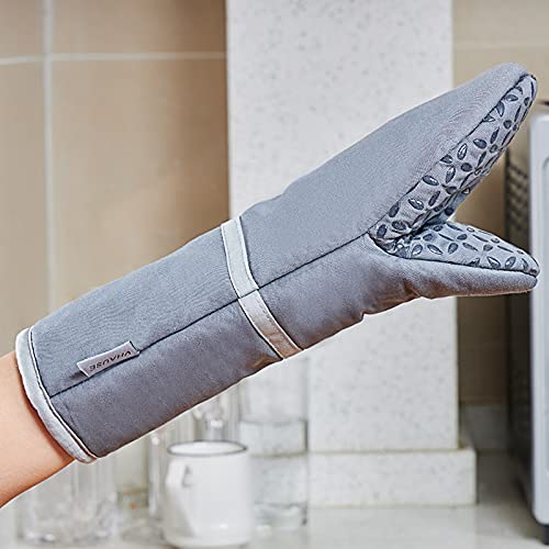 Oven Mitts And Pot Holders Set - 4Pcs Long Cotton Puppet Oven Gloves & Hot Pads With Non-Slip Silicone Grip Heat Resistant 455 °F /235 °C For Kitchen Baking Cooking Grilling Machine Washable-Grey #TOP7