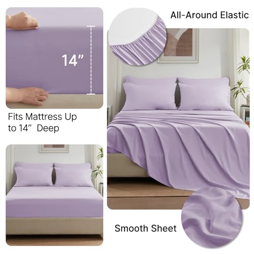 Anluoer California King Size Bed in a Bag 7 Pieces,Lavender Cal King Comforter Set with Sheets,All Season Bedding Sets with Comforter,Pillow Shams,Pillowcases,Flat Sheet,Fitted Sheet